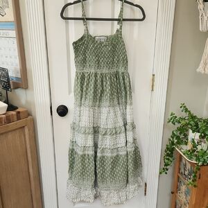 KEREN hart Green and White Textured Dress